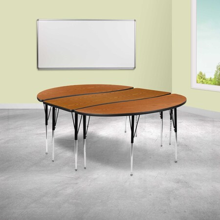 Flash Furniture Oval 60 W, 86 L, 30.25 H, Chrome, Laminate, Particleboard, Steel, Wood Grain XU-GRP-A3060CON-60-OAK-T-A-GG